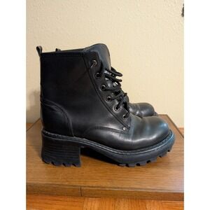 VTG Skechers Chunky Platform Combat Leather Boots Sz 7 Stacked Heel Y2k Black 90